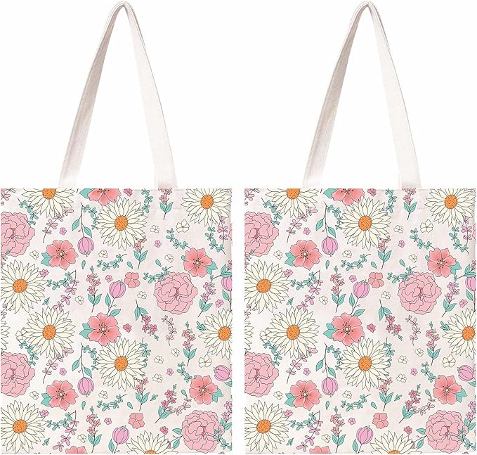 Floral Tote Bag Aesthetic Small Flower Canvas Bag For Women Gift Cotton Canvas Tote Handbag Reusable Grocery Bag Shopping Beach Bag Travel Shoulder Bag
