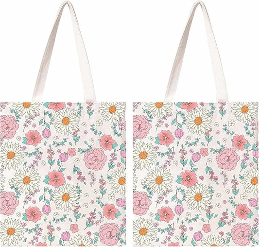 Floral Tote Bag Aesthetic Small Flower Canvas Bag For Women Gift Cotton Canvas Tote Handbag Reusable Grocery Bag Shopping Beach Bag Travel Shoulder Bag