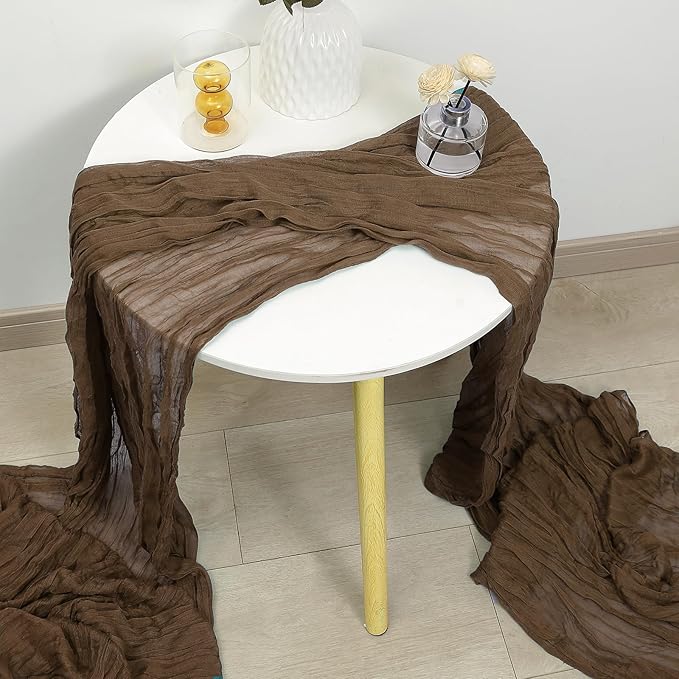 DOLOPL Brown Table Runner Cheesecloth Table Runner 10ft Boho Cheese Cloth Table Runner Rustic Sheer Gauze Runner 120inch Long for Baby Shower Wedding Bridal Birthday Party Table