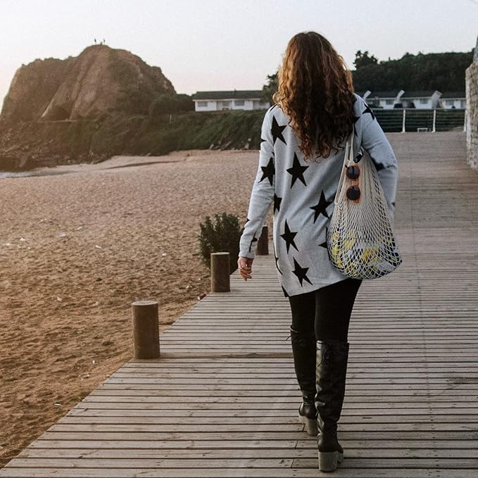 3 pack Cotton String Shopping Bags Reusable Washable Grocery Mesh Bags Organizer for Grocery Shopping Produce Net Bags with Longhandle for Fruit Vegetable Storage