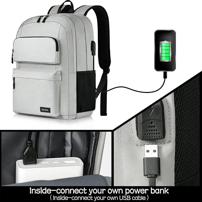 School Backpack for Teen Boys and Girls, Travle Laptop Backpack for men and women, Carry-on Lightweight Casual Bookbag with USB Charging Port Fit 17.3 Inch Laptop, Grey
