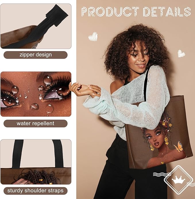 African American Black Women Tote Bag Black Girl Magic Shoulder Handbag For Work Travel Beach Shopping