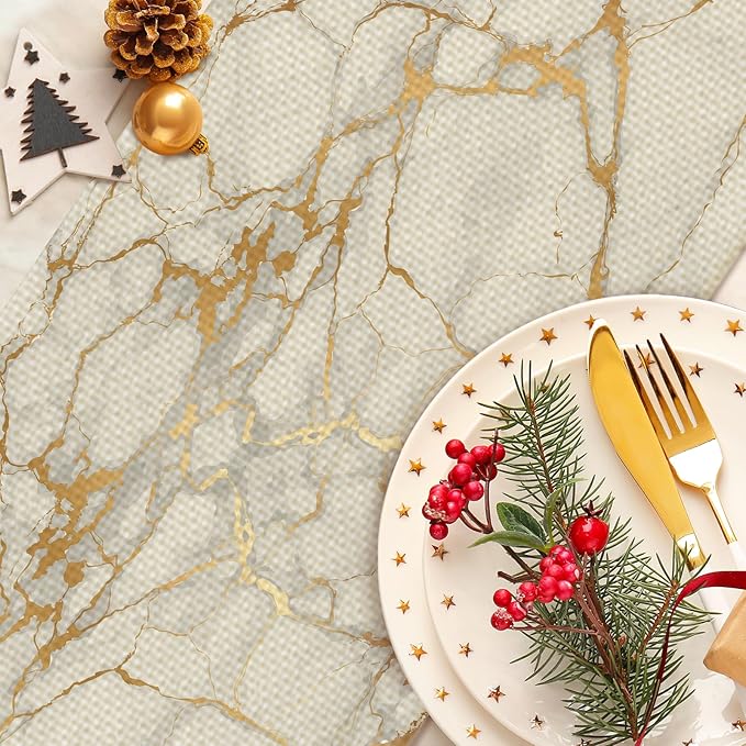 Marble Burlap Table Runner Seasonal Spring Fall Kitchen Dining Linen Table Decoration for Indoor Outdoor Home Party Dinner 13x72 Inch
