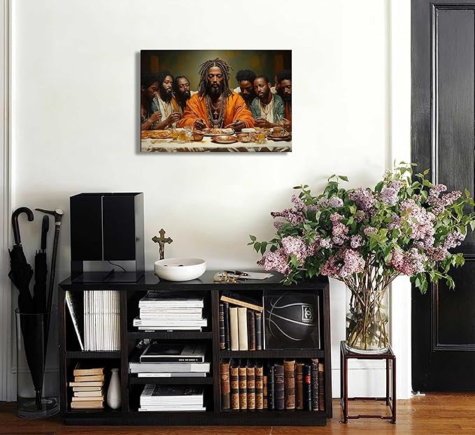 WWN Modern Black Jesus Canvas Wall Art African American The Last Supper Painting Picture Wall Decor Black Man Christian Poster Print Artwork for Kitchen Dining Room Living Room Bedroom Home Decoration