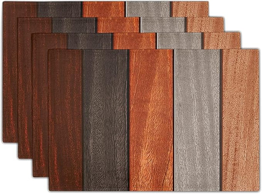 Giwawa Rustic Wood Placemats Set of 4- Fall Thanksgiving Orange Wooden Board Linen Place Mat 12x18 Inch- Farmhouse Country Style Washable Non-Slip Table Mats for Kitchen Dining Cabin Decor