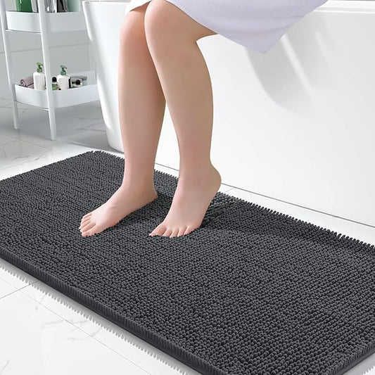 OLANLY Bathroom Rugs 50x30, Extra Soft Absorbent Chenille Bath Rugs, Rubber Backing Quick Dry, Machine Washable Bath Mats for Bathroom Floor, Tub and Shower, Home Decor Accessories, Dark Grey