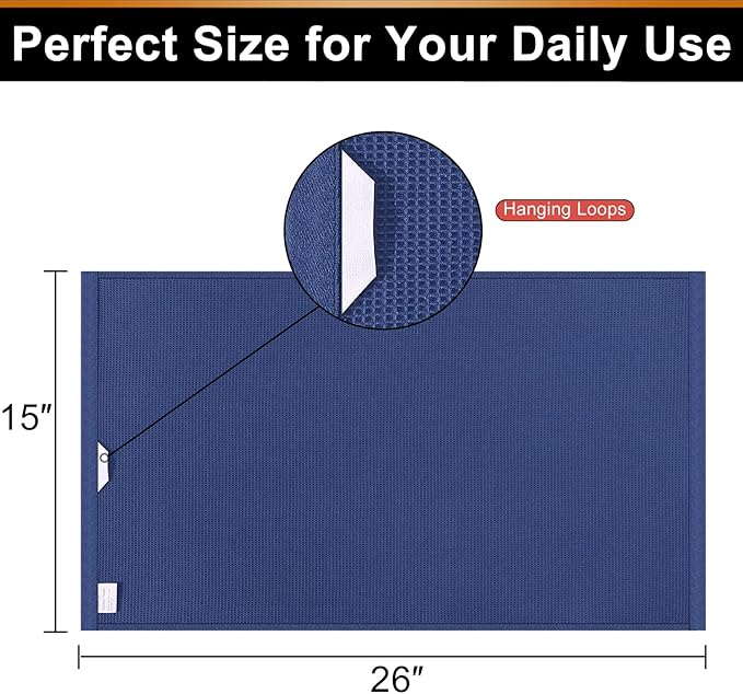 Homaxy 100% Cotton Waffle Weave Kitchen Towels - 8 Pack Soft and Absorbent Dish Towels - 16 x 26 Inches Quick Dry Hand Towels - Navy Blue