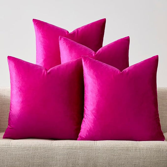 GIGIZAZA Set of 4 Hot Pink Throw Pillow Covers 18x18 Soft Velvet Pillow Covers Modren Decorative Pillows Covers Couch Sofa Living Room Pillowcase