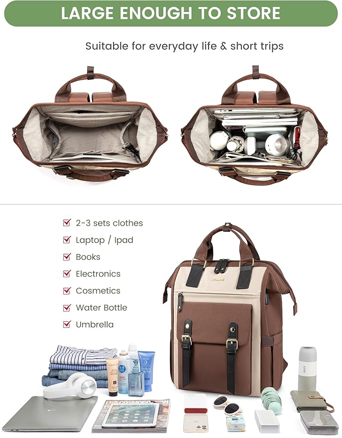 LOVEVOOK Backpack for Women, Teacher Bag Work Travel Backpack, Stylish College Laptop Backpack Purse, Business Computer Laptop Bag Nurse Bags, Casual Daypack, 17 Inch