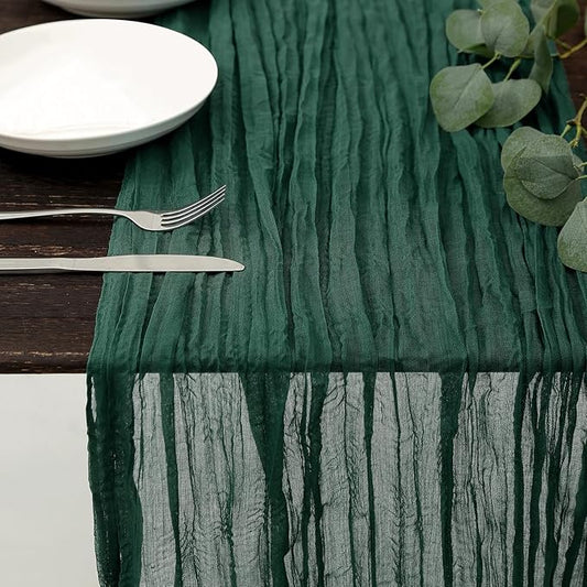 DOLOPL 3 Pack Christmas Cheese Cloth Table Runners, Green Cheesecloth Table Runner 10FT Christmats Decorations Gauze Table Runner for Wedding Baby Shower Decorations Christmas Party Decoration