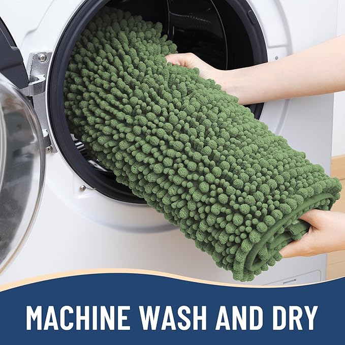 Arotive Luxury Chenille Bathroom Rug Mat, Extra Soft Thick Absorbent Shaggy Bath Rugs, Non-Slip Machine Wash Dry, Plush Bath Mats for Bathroom, Shower and Tub, 30x17, Olive Green