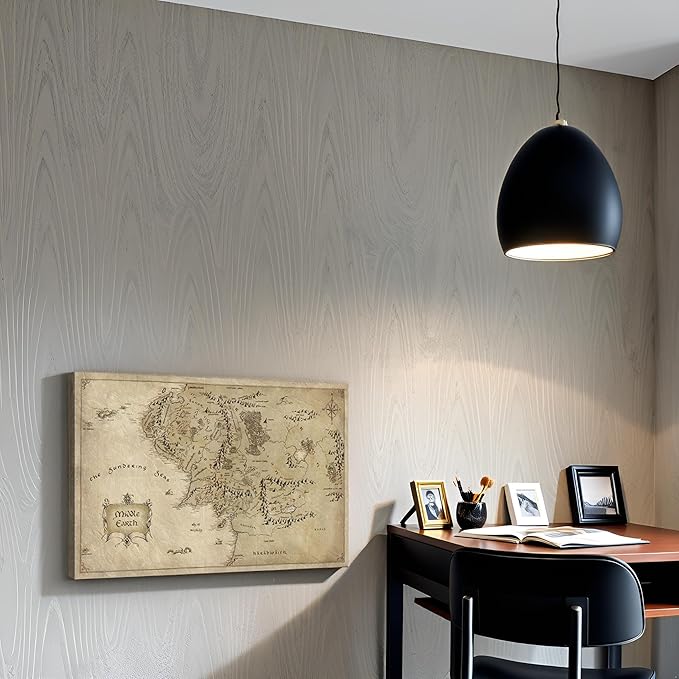 Middle Earth Map Wall Art Canvas Print - Fantasy Map of Middle Earth - 12''H x 18''W with Inner Wooden Frame - Lightweight & Easy to Hang - Perfect for Bedroom, Game Room Decor