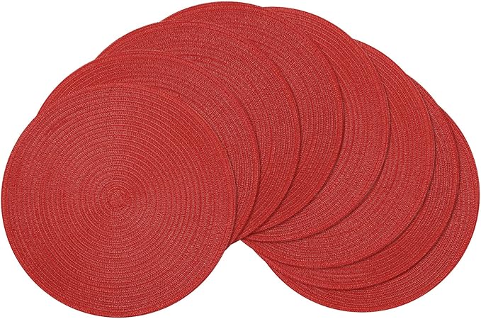 SHACOS Round Braided Placemats Set of 8 Washable 15 inch Round Table Mats Non Slip Woven Place Mats for Christmas Holiday Dining Table Decor (Red, 8)