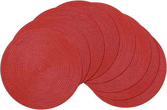 SHACOS Round Braided Placemats Set of 8 Washable 15 inch Round Table Mats Non Slip Woven Place Mats for Christmas Holiday Dining Table Decor (Red, 8)