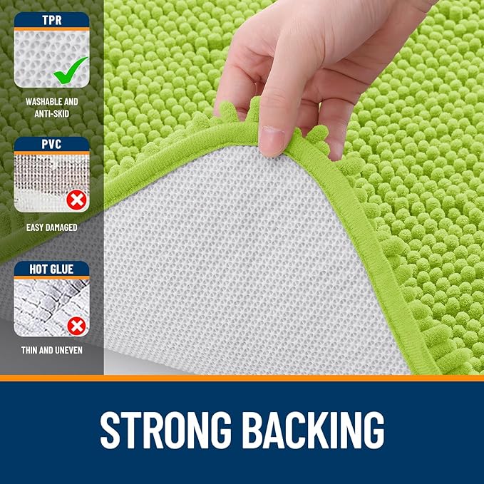 OLANLY Bathroom Rugs 36x24, Extra Soft Absorbent Chenille Bath Rugs, Rubber Backing Quick Dry, Machine Washable Bath Mats for Bathroom Floor, Tub and Shower, Home Decor Accessories, Bright Green