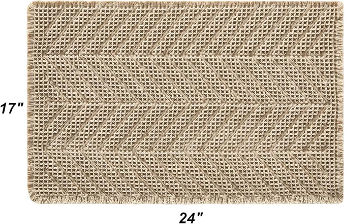 Bathroom Rugs Super Absorbent Boho Bath Mats Non Slip Washable Rugs for Bathroom Quick Dry Floor Mat, Ultra Soft Waffle Bath Mat,Brown,17"*24"