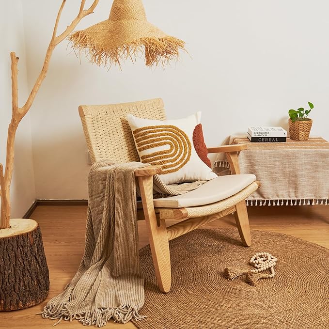 lifein 18x18 Pillow Covers-Throw Pillow Cover,Tufted Boho Jacquard Pillow Covers,Farmhouse Decorative Pillow Cover,Pillow Cases for Gift,Couch,Sofa,Bed,Chair,Living Room,Home Decor(18x18inch)