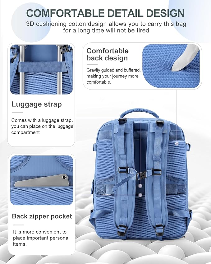 coowoz Large Travel Backpack Carry On for Women Man Waterproof Gym Backpacks with Laptop Compartment Mochila de Viaje Teacher Personal Item Backpack Rucksack Airplane Accessories Must Haves Sky Blue