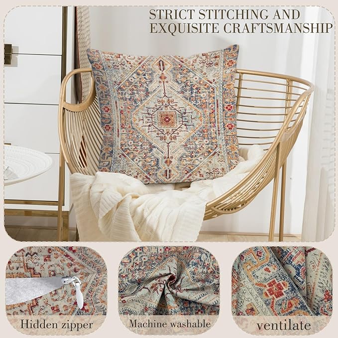 Boho Throw Pillow Covers 22x22 inch Set of 2,Boho Vintage Carpet Pattern Antique Ethnic Decor Double Sided Pattern Cushion Cover Soft Pillow Case Living Sofa Room Bed Square Pillow Cover