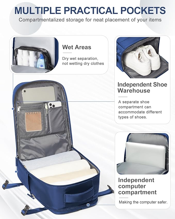 coowoz Travel Backpack Carry On for Women Man Gym Backpacks with Laptop Compartment Mochila de Viaje Teacher Personal Item Backpack Airplane Accessories Must Haves Royal Blue Small