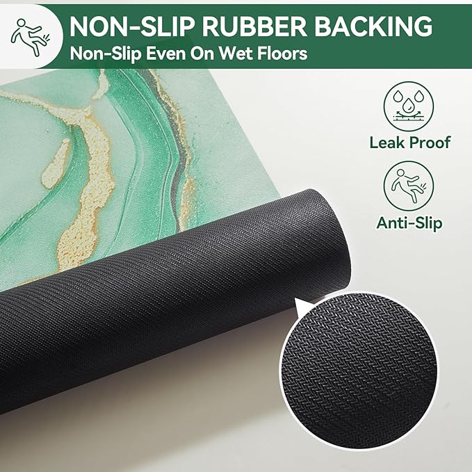 Non Slip Bath Mat Ultra Thin Bathroom Rug Fit Under Door, Rubber Backing Quick Dry Super Absorbent Washable Shower Bath Mats Green 24x36
