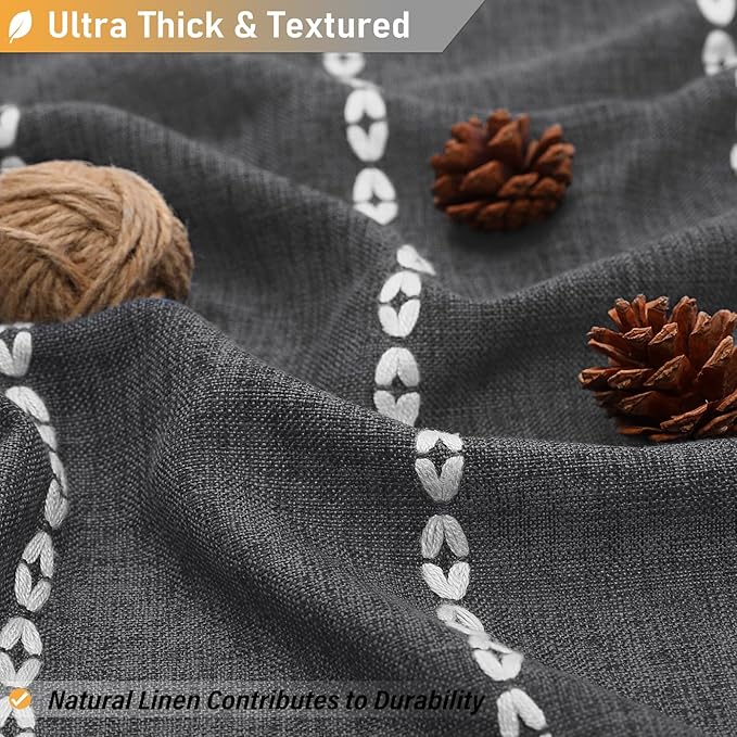 BTTN Extra Long Shower Curtain - 72x84 Long Boho Chic Striped Tassel Linen Fabric Shower Curtain Set with Hooks, Tall Modern Farmhouse Heavy Duty Cloth Shower Curtains for Bathroom - Charcoal Grey