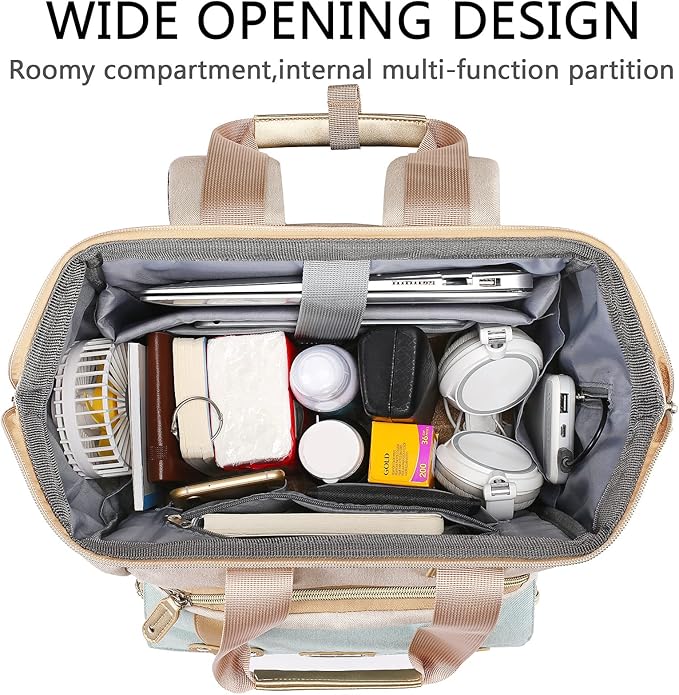 FALANKO Laptop Backpack for Women,15.6 inch Computer Backpack for Work School Nurse Teacher,with Laptop Compartment,USB Charging Port,Large Wide Open,Travel BackpackTravel School Outdoor Activities