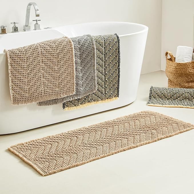 Bath Mats,Upgraded Waffle Super Absorbent Bath Mat,Bathroom Rugs Non Slip Washable, Quick Dry Shower Mats, Ultra Soft Bath Mats for Bath Floor,Brown,24"*36"
