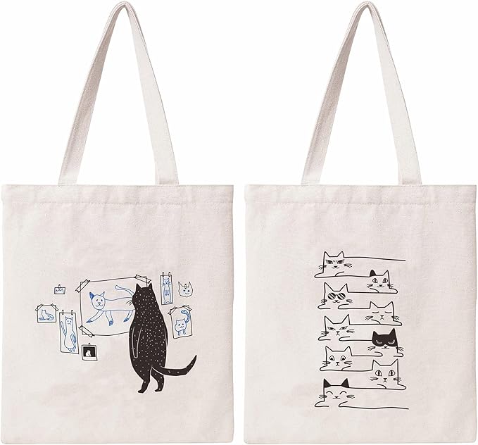 Cute Cat Tote Bag Aesthetic Funny Cats Tote Bag Cotton Canvas Bag for Women Gift Bag Reusable Grocery Bag Beach Bag