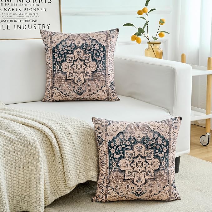 Boho Throw Pillow Covers 26x26 inch Set of 2,Boho Vintage Carpet Pattern Antique Ethnic Decor Double Sided Pattern Cushion Cover Soft Pillow Case Living Sofa Room Bed Square Pillow Cover