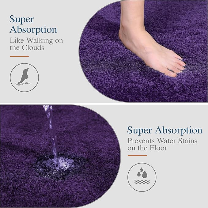 Walensee Large Bathroom Rug (24 x 72, Dark Purple) Extra Soft and Absorbent Shaggy Bath Mat Machine Washable Microfiber Non Slip Luxury Floor Mat