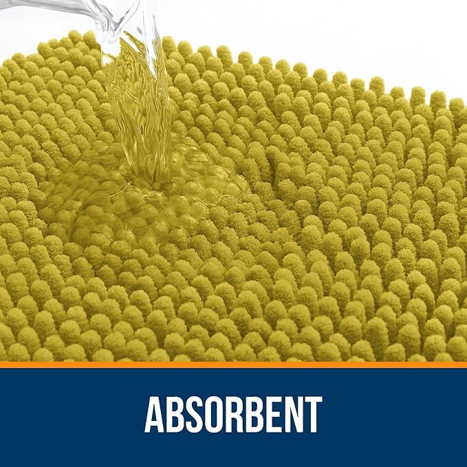 OLANLY Bathroom Rugs 30x20, Extra Soft Absorbent Chenille Bath Rugs, Rubber Backing Quick Dry, Machine Washable Bath Mats for Bathroom Floor, Tub and Shower, Home Decor Accessories, Deep Mustard