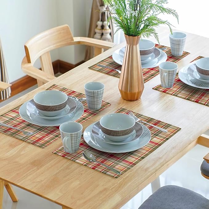 Giwawa 4PCs Fall Placemats 12x18 Inch Autumn Buffalo Plaids Place Mat Washable for Kitchen Dining Thanksgiving Checkered Non Slip Heat Resistant Table Mats for Tabletop Holiday Farmhouse Decor