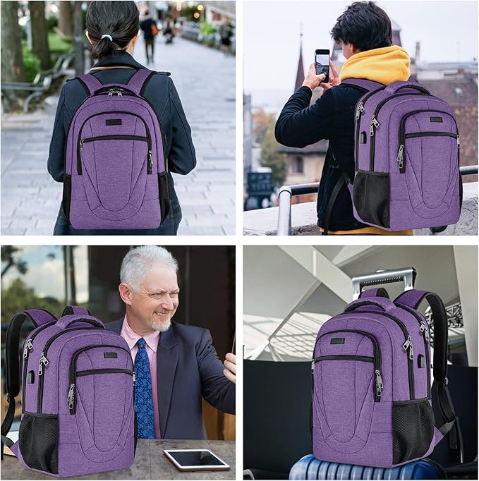 BIKROD Backpack for Men Women, Backpacks for School Teen Boys, Business Anti Theft Slim Sturdy Back Pack with USB Charging Port, Adult Computer Bag Gift 15.6 IN Laptop, Purple