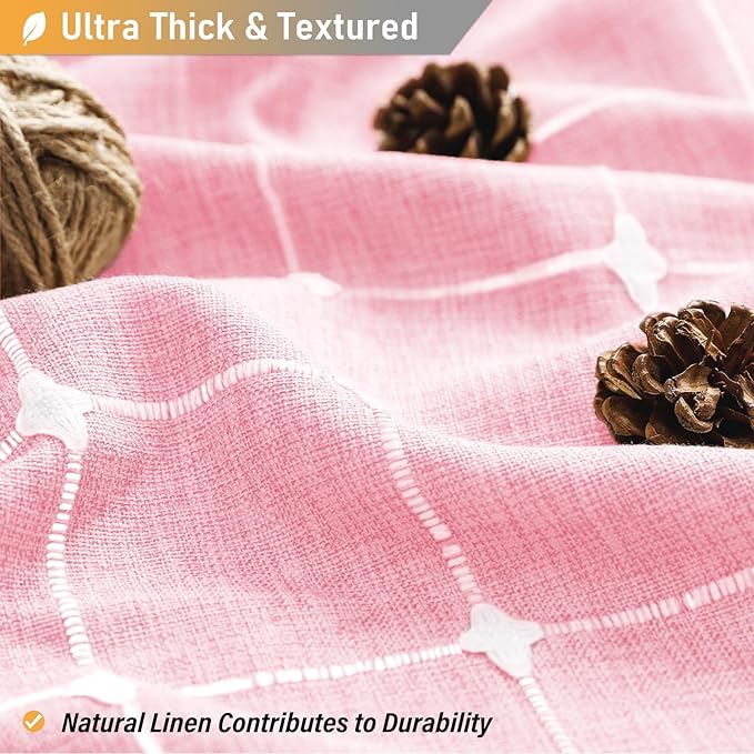 BTTN Stall Shower Curtain - 60 x 72 Inch Narrow Boho Chic Farmhouse Linen Vintage Fabric Shower Curtain Set with 10 Hooks, Bohemian Country Decorative Heavy Duty Shower Curtains for Bathroom - Pink