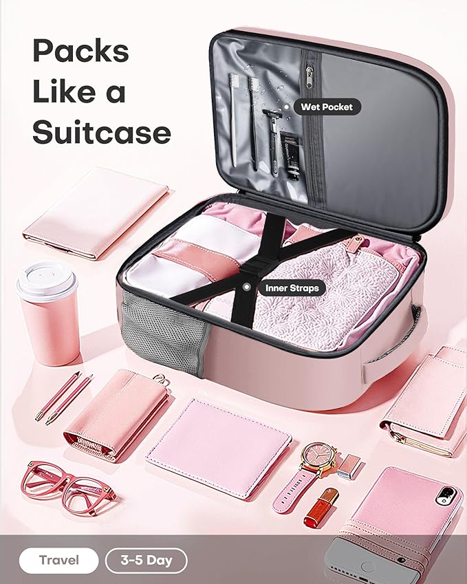 HOTOR Travel Backpack - Flight Approved Travel Bag for Men and Women, Carry on Luggage for 15.6" Laptop and Travel Essentials for Work, Business, Weekender, College 11.8"x7.9"x17.3" (Pink)