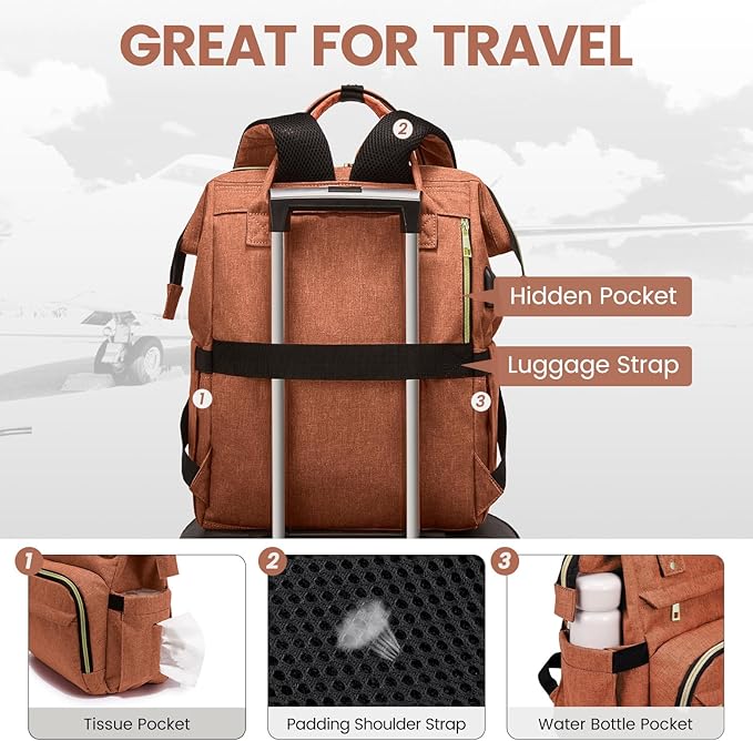 LOVEVOOK Laptop Backpack for Women,15.6 Inch Professional Womens Travel Backpack Purse Computer Laptop Bag Nurse Teacher Backpack,Waterproof College Work Bags Carry on Back Pack with USB Port,Orange