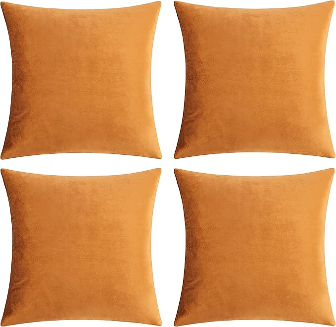 GIGIZAZA Decorative Throw Pillow Covers 18 x 18, Cinnamon Burnt Orange Soft Pillow Covers Velvet,Set of 4 Decor Square Cushion Covers