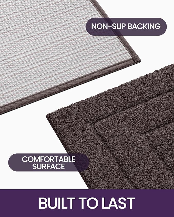DEXI Bathroom Rug 24x16, Non Slip Washable Bath Mat for Shower Floor, Absorbent Soft Bathmat with Rubber Backing, Quick Dry Microfiber Carpet, Brown