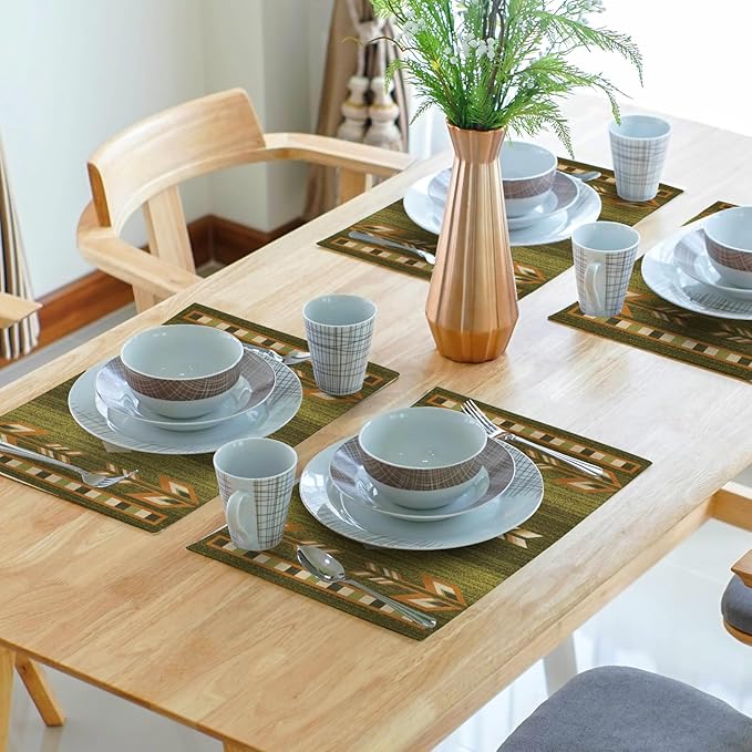 Giwawa Southwestern Placemats Set of 4 Rustic Green Tribal Geometric Decorative Table Mat Antique Native American Heat Resistant Washable Place Mats 12x18Inch for Dining Kitchen Farmhouse Decor