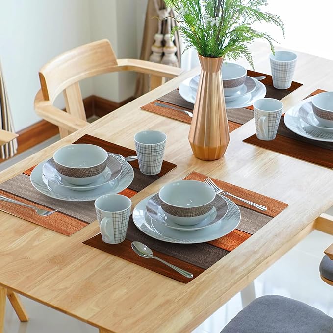 Giwawa Rustic Wood Placemats Set of 4- Fall Thanksgiving Orange Wooden Board Linen Place Mat 12x18 Inch- Farmhouse Country Style Washable Non-Slip Table Mats for Kitchen Dining Cabin Decor