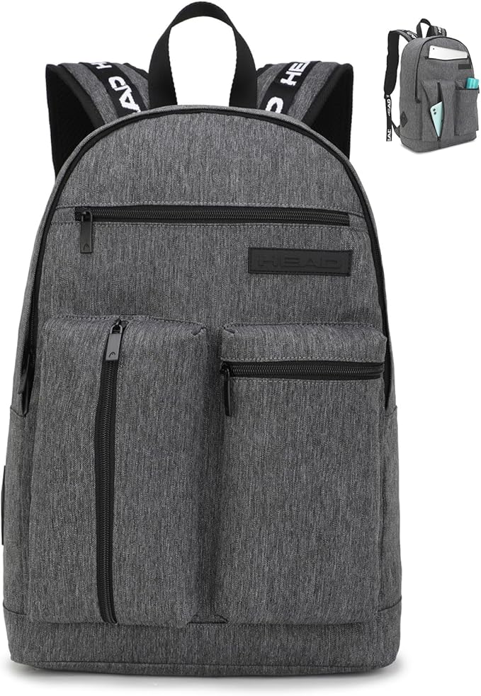 HEAD 30L Laptop Backpack for Men, Lightweight Work Backpacks Fits 15.6 inch Notebook, Waterproof Casual Daypack for Business/College/Travel/Daily, Gray