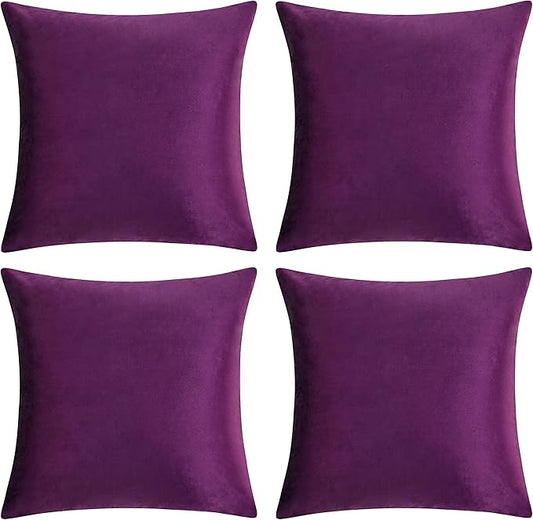 GIGIZAZA Decorative Throw Pillow Covers 16 x 16, Purple Soft Pillow Covers Velvet,Set of 4 Decor Square Cushion Covers