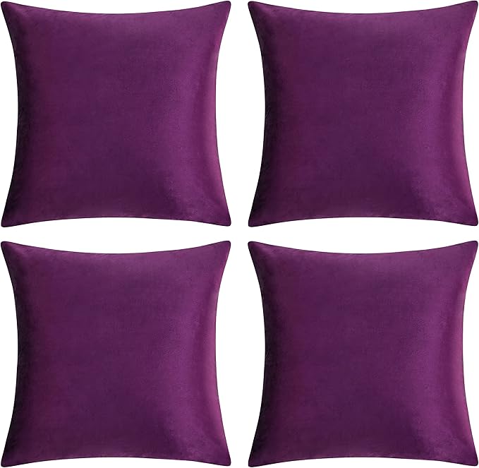 GIGIZAZA Purple Velvet Decorative Throw Pillow Covers Cushion Cover Set of 4 Luxury Pillow Cases for Sofa (18x18inch(45x45cm)-4pcs, Purple)