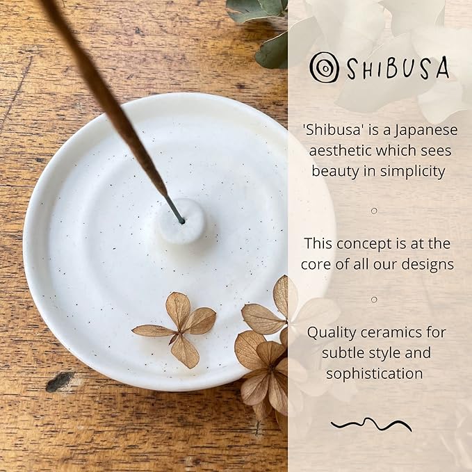 SHIBUSA Ceramic Incense Holder - Modern Minimalist Circular Incense Burner - Wide Ash Catcher - Incense Sticks Not Included White 1