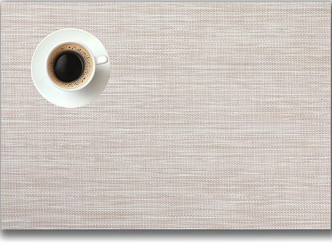 Placemats Set of 4 - Easy Clean Woven Vinyl Placemats for Dining Table, Indoor/Outdoor Place Mats, Washable PVC Table Mats（Beige）