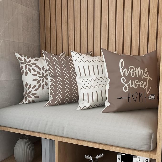YCOLL Pillow Covers 20x20 Set of 4, Modern Sofa Throw Pillow Cover, Decorative Outdoor Linen Fabric Pillow Case for Couch Bed Car, Khaki