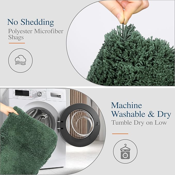 Walensee Bath Rug - Non Slip, Soft Microfiber Shaggy Bath Mat (20 x 32, Hunter Green) Water Absorbent, Machine Washable, Thick Plush Shower Mat