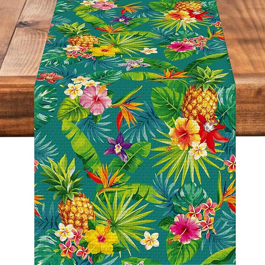Tropical Pineapple Table Runner Burlap Kitchen Dining Linen Table Decoration for Indoor Outdoor Home Party Dinner 13x72 Inch