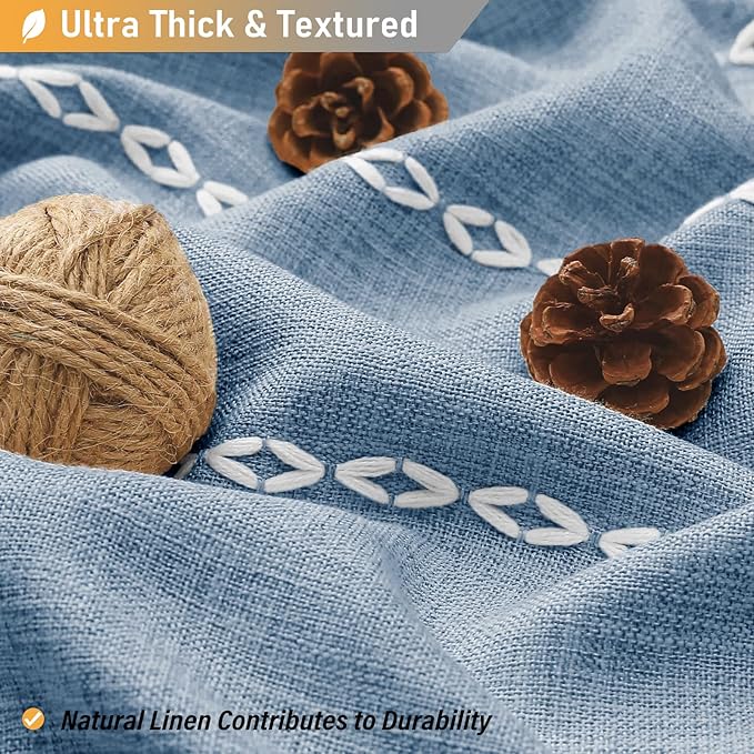 BTTN 78 Inch Long Shower Curtain - Boho Farmhouse Linen Striped Fabric Shower Curtain Set with Tassel, Tall Rustic Country Water Repellent Cloth Shower Curtains Set for Bathroom with Hook, 72x78, Blue